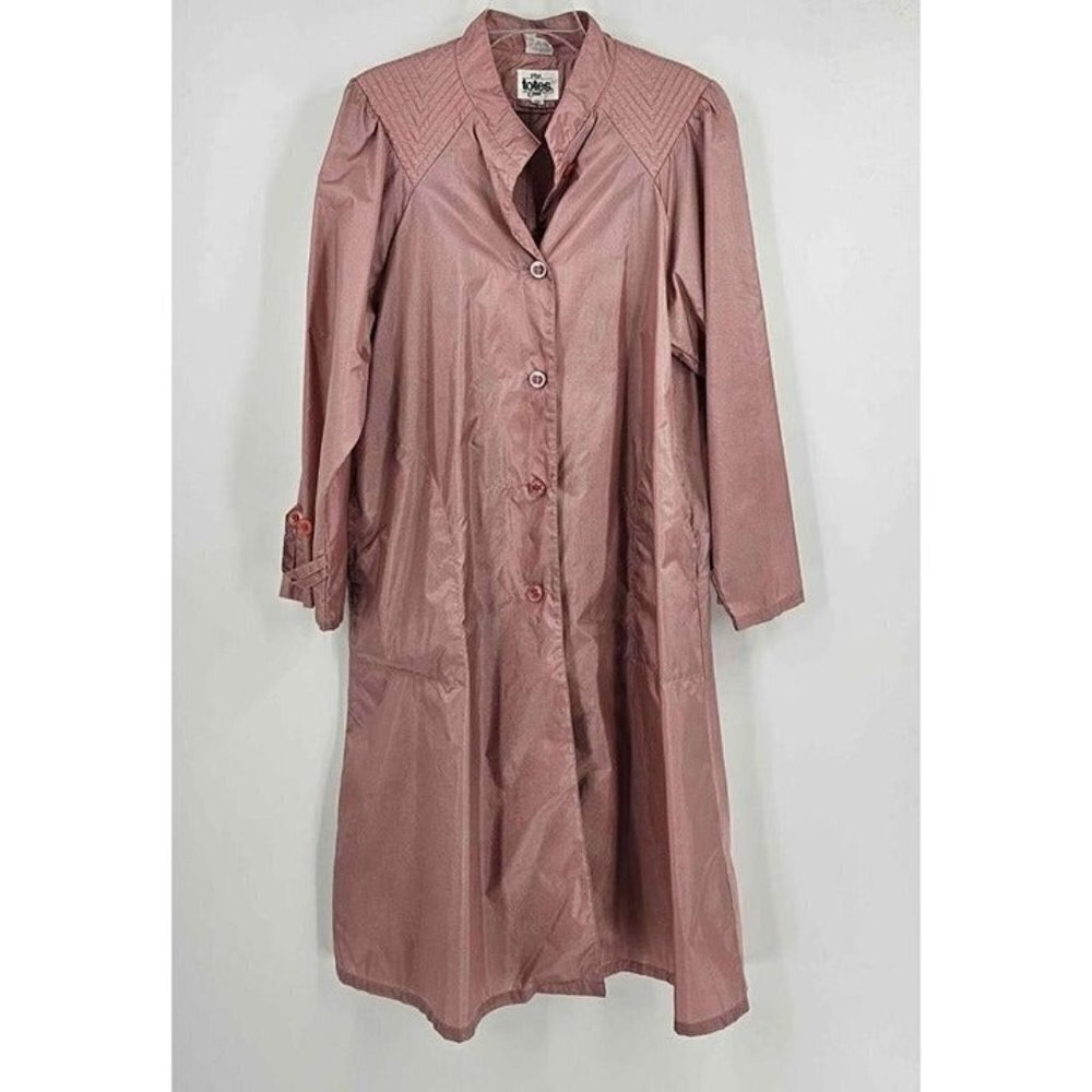 The Totes Coat Nylon Button Front Mauve Trench Raincoat w/Belt Sz 12p